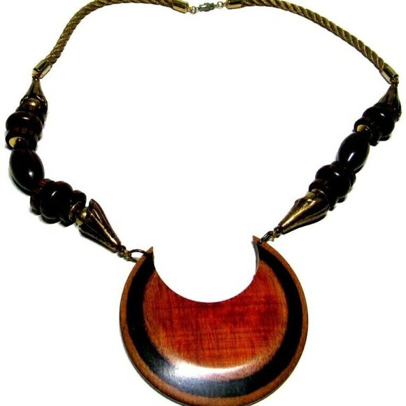 Exotic African Souvenir Necklace Stripe Wood Bead